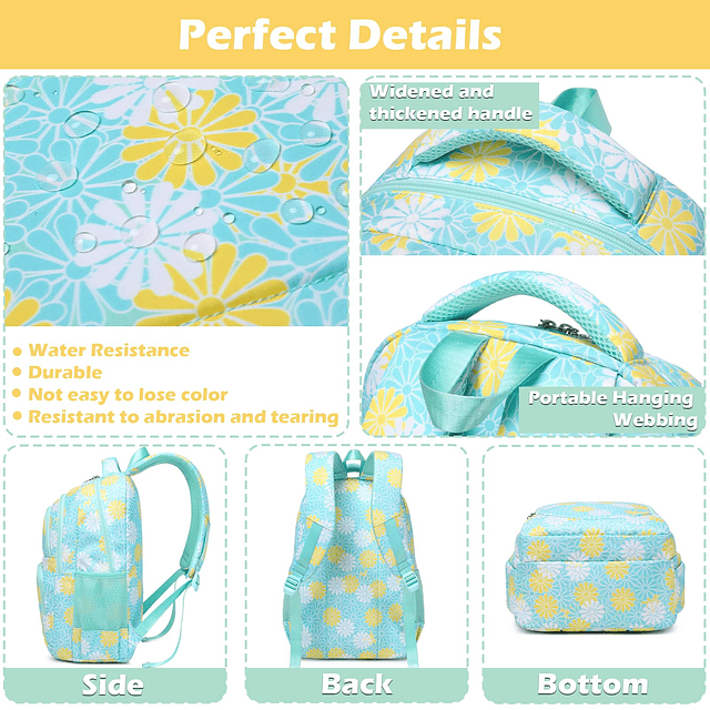 Mochila con estampado de margaritas para niñas, conjunto de