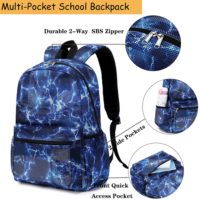 Mochila de Malla para Niños Niñas Mochila Escolar Semitransp