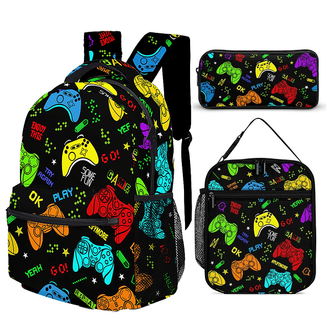 Juego de mochila de 3 piezas de juegos de dibujos animados c