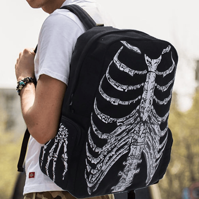 Punk Skull Black Vintage Mochilas Mochila gótica Ribcage Ske