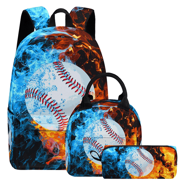 Juego de mochila con estampado de béisbol para niños, 3 piez