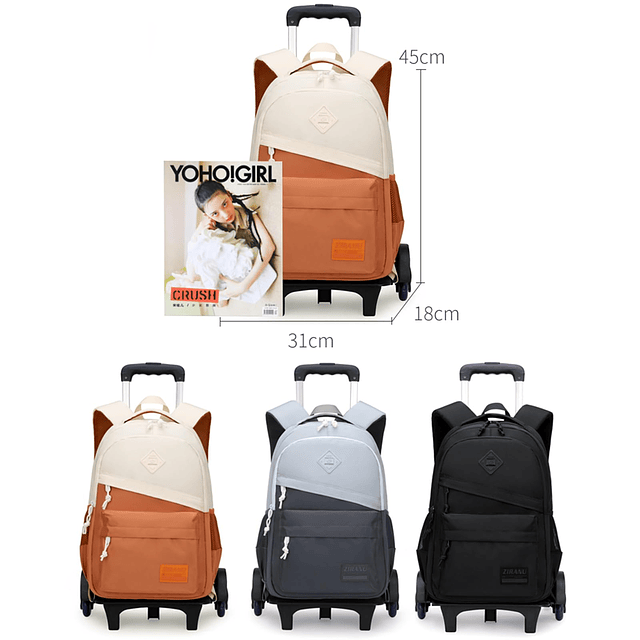 Mochila con ruedas para niños y niñas, mochila escolar con r