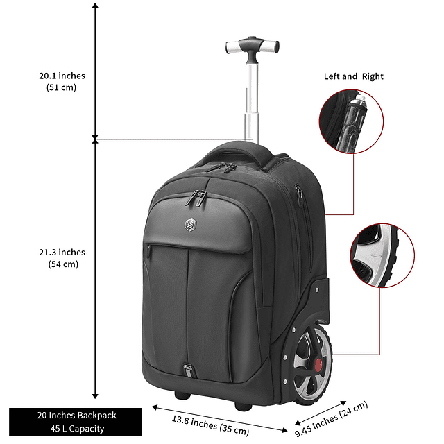 Mochila grande con ruedas para computadora portátil de 20 pu