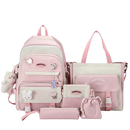 Conjunto de mochila Kawaii de 5 piezas con colgante bonito e