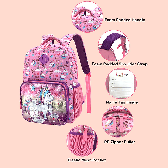 Mochila de unicornio para niñas de 4 a 6 años, mochila para