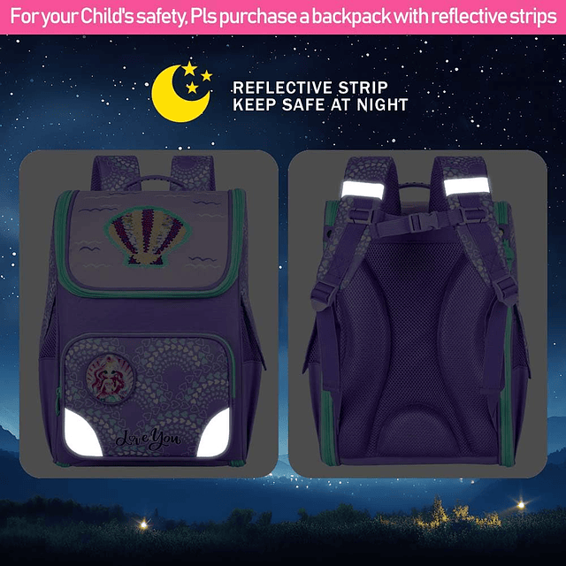 Mochila de sirena para niñas, 3 bolsas de libros preescolare