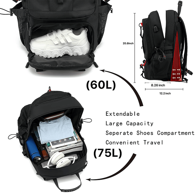 Mochila de viaje para hombre de 18,3 pulgadas con funda para