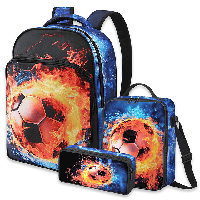 Mochila de fútbol para niños de 3 piezas, mochila escolar pa