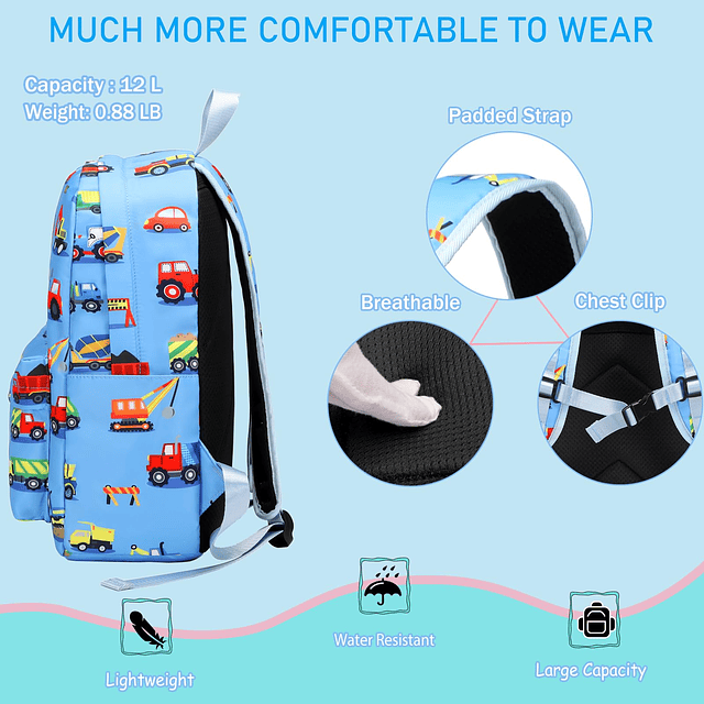 Mochila preescolar de construcción para niños, mochila para