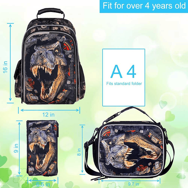 Mochila para niños de 3 uds, mochilas de dinosaurios para es