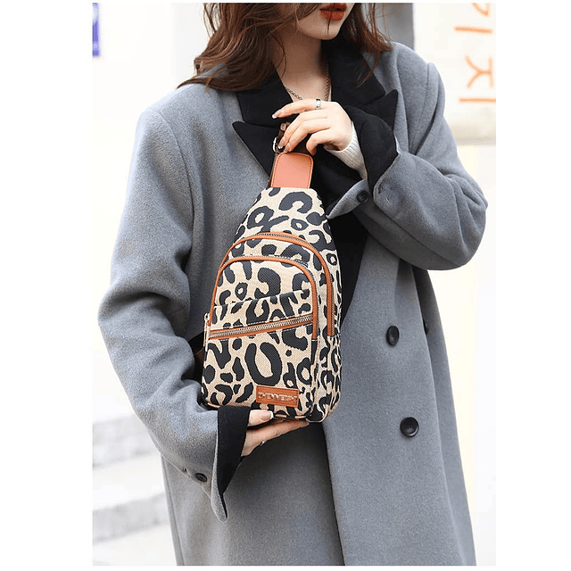 Bolso de pecho con estampado de leopardo para mujer, mochila