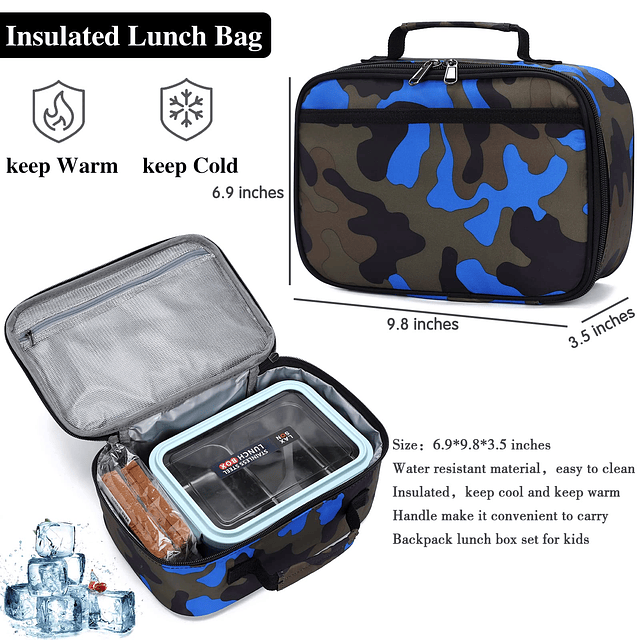 Juego de mochila de camuflaje con bolsa de almuerzo, mochila