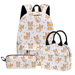 Corgi Lindo juego de mochila de 3 piezas para adolescentes p