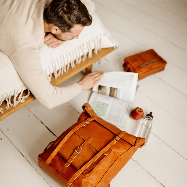 Mochila de Cuero Vintage Leeds XL, Mochila Grande Impermeabl