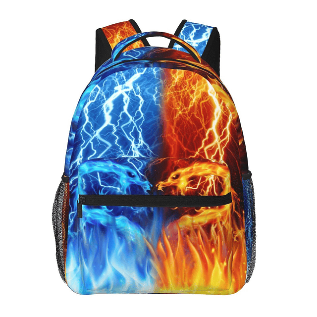 Mochila con diseño de dragón de fuego rojo y azul para niños