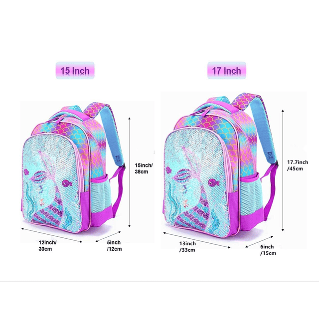 Mochila escolar reversible con lentejuelas, ligera, para niñ