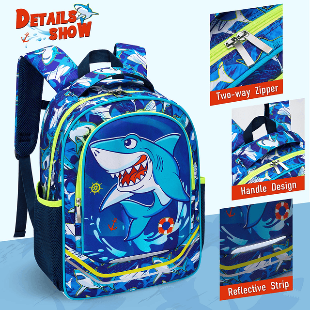 Shark Mochila para niños – Mochila para niños con lonchera p