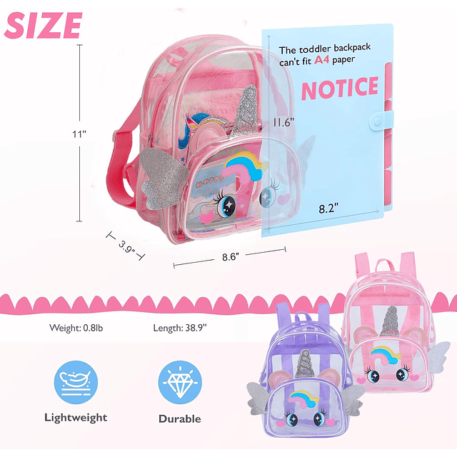 Mochila para niños pequeños, mochila transparente para niñas