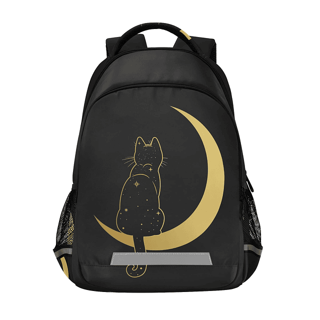 Mochila para ordenador portátil, diseño de luna de gato negr