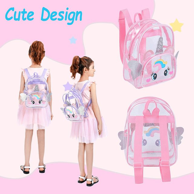 Mochila para niños pequeños, mochila transparente para niñas