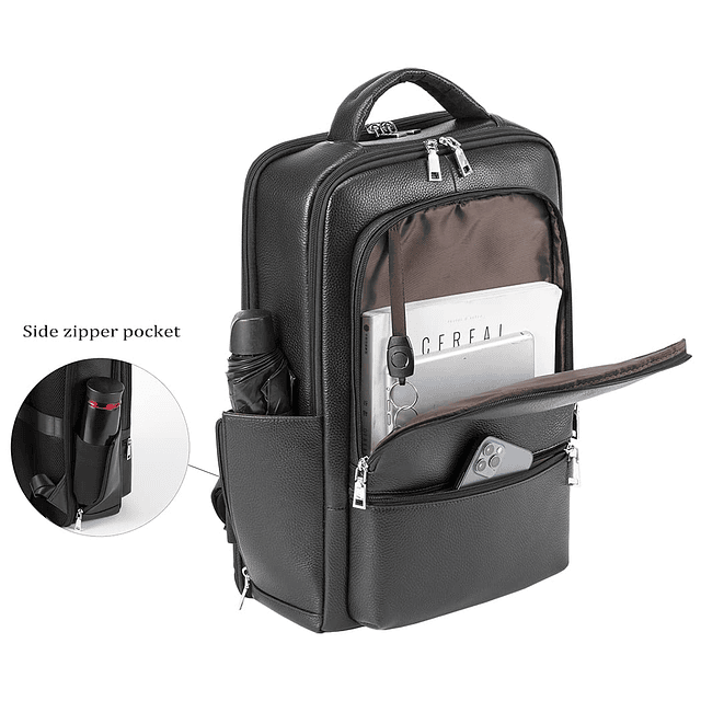 Mochila para ordenador portátil de cuero genuino de 15,6 pul