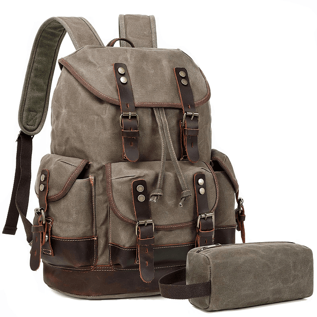 Mochila de cuero para hombres, mochila vintage de lona encer