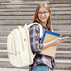 Mochila para portátil beige para mujer, mochila escolar univ