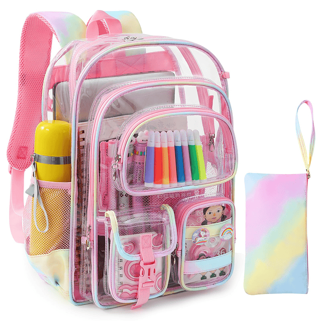 Mochila transparente para niñas, Tie Dye Rainbow Clear Bookb