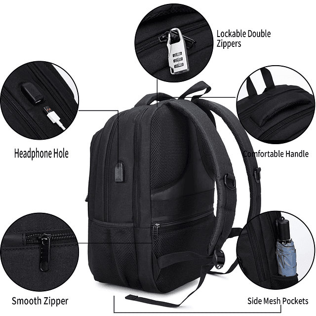 Mochila para computadora portátil con puerto de carga USB, b