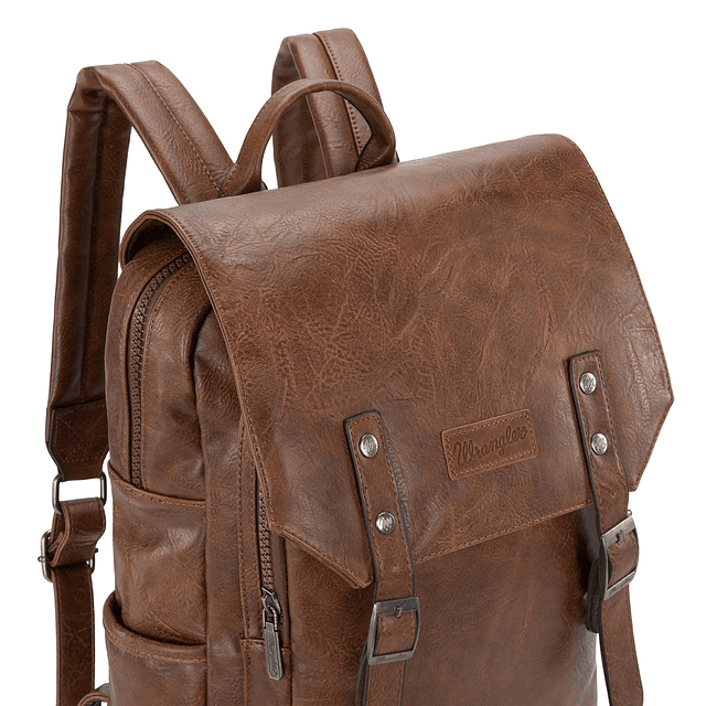 × Wrangler Mochila para portátil de cuero vegano marrón para