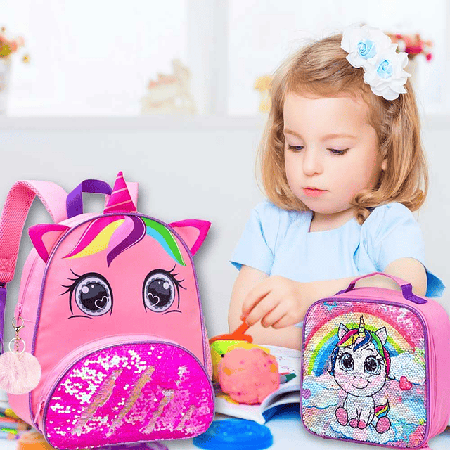 Mochila infantil de 3 piezas para niñas, mochila de unicorni