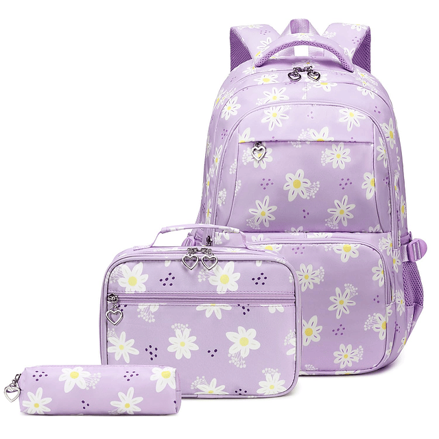 Conjunto de mochila con estampado de margaritas para niñas,