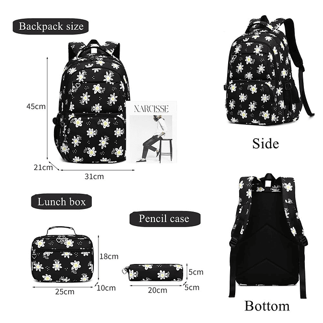 Conjunto de mochila con estampado de margaritas para niñas,