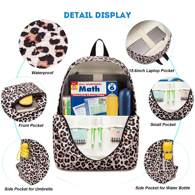 Mochila escolar con diseño de leopardo para niñas y adolesce