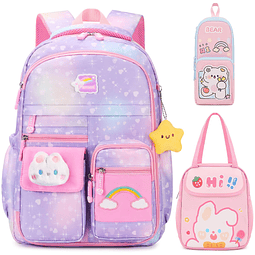 Juego de 3 mochilas para niñas, mochila para niñas, lindas m