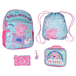 Peppa Pig Mochila de viaje escolar para niños con lonchera,