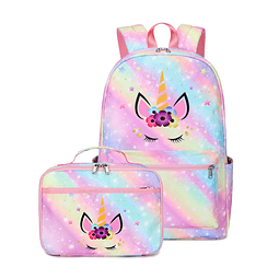 Mochila escolar de unicornio para niñas, juego de mochila y