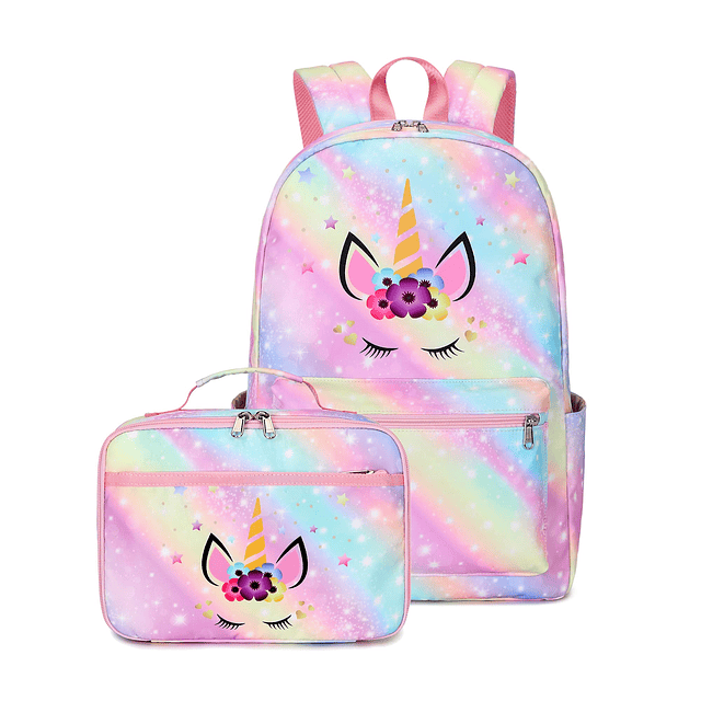 Mochila escolar de unicornio para niñas, juego de mochila y