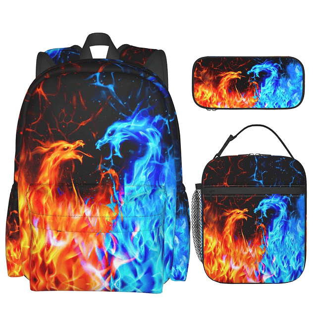 Flame Dragon Fire Mochila Set con lonchera Estuche ligero gr