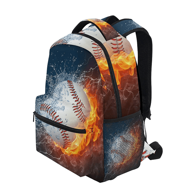 Mochila de viaje con estampado de fuego de agua de béisbol p