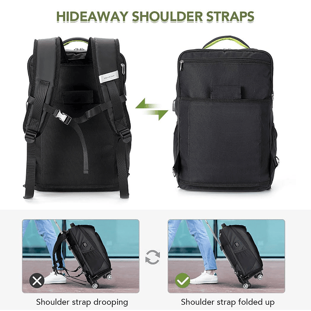 Mochila con ruedas de viaje, mochila impermeable con ruedas