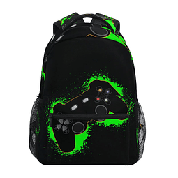 Mochila escolar para niños y niñas con videojuegos verdes y