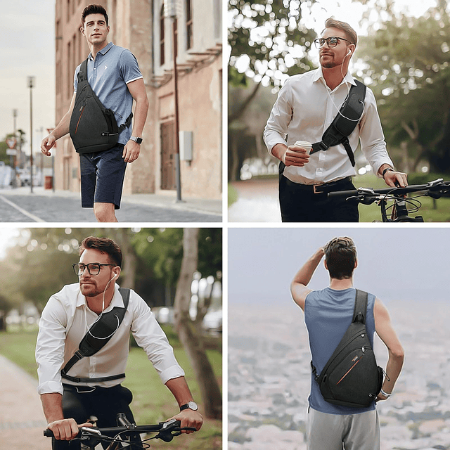 Mochila bandolera para hombre, Mochila bandolera con 8 bolsi