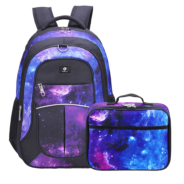 Juego de mochila y lonchera Galaxy para niñas y niños, bolsa