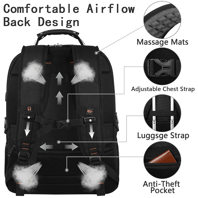 Mochila de viaje para computadora portátil, mochila extra gr