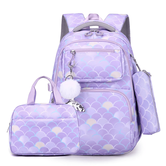 Mochila de sirena de 3 piezas para niñas con estampado de es