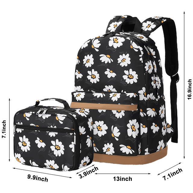 Mochila para niñas con estampado de margaritas y lonchera, m