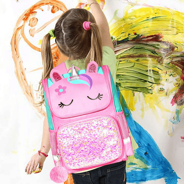 Mochila De Unicornio De 3 Piezas para Niñas, Mochila De Lent