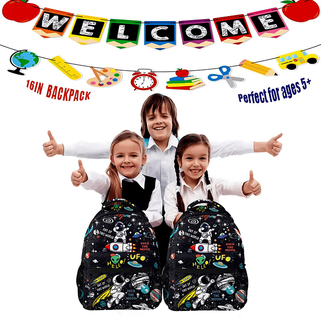 Mochila escolar Space Astronaut Rocket para niños y niñas, c