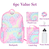 Juego de mochila Tie Dye para niñas, 16 pulgadas, 6 piezas -